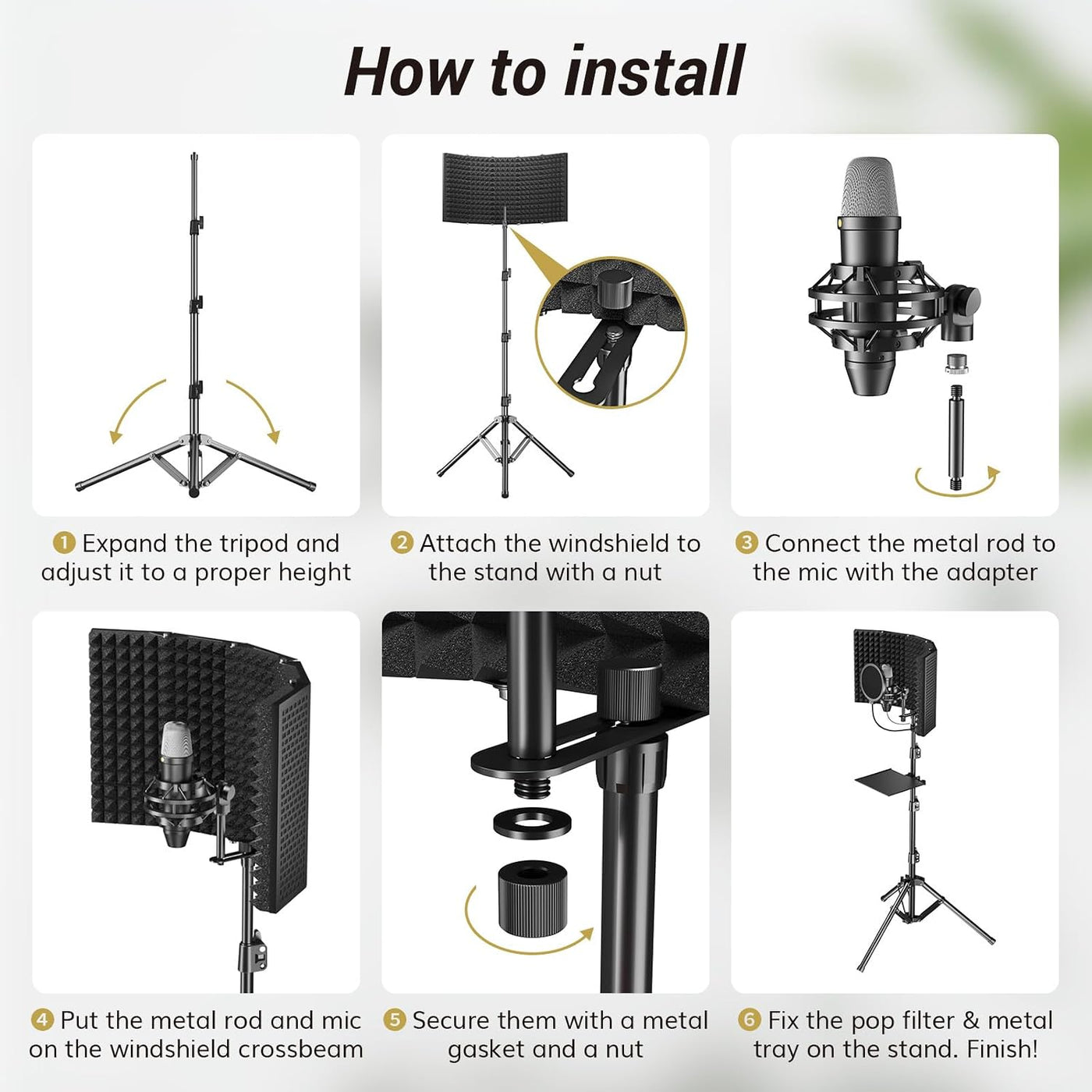 Microphone Isolation Shield Foam Pop Filter Tripod Stand Foldable TONOR Studio Kit