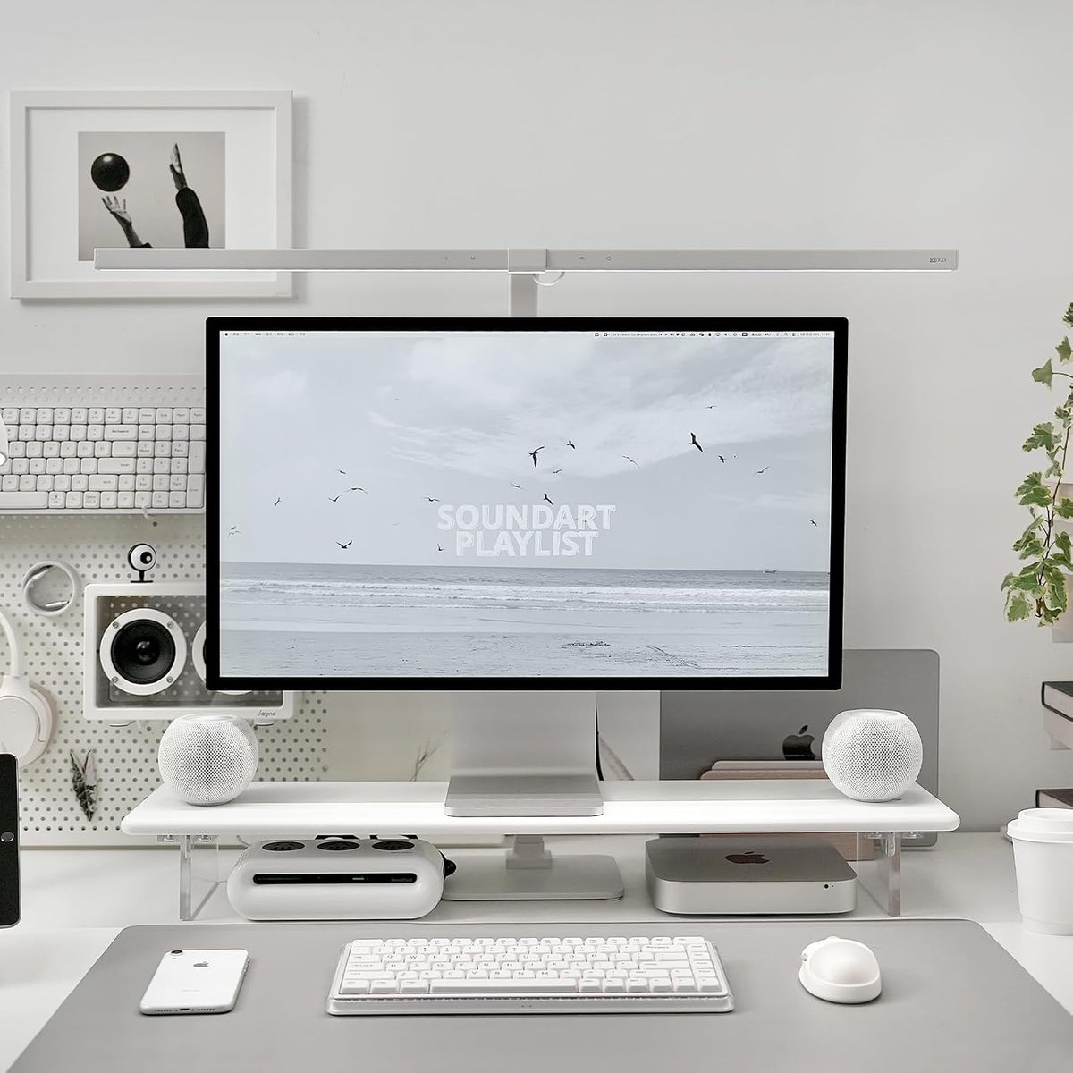 Bamboo Monitor Stand 80cm Desk Riser Acrylic Legs Laptop Printer TV Shelf White