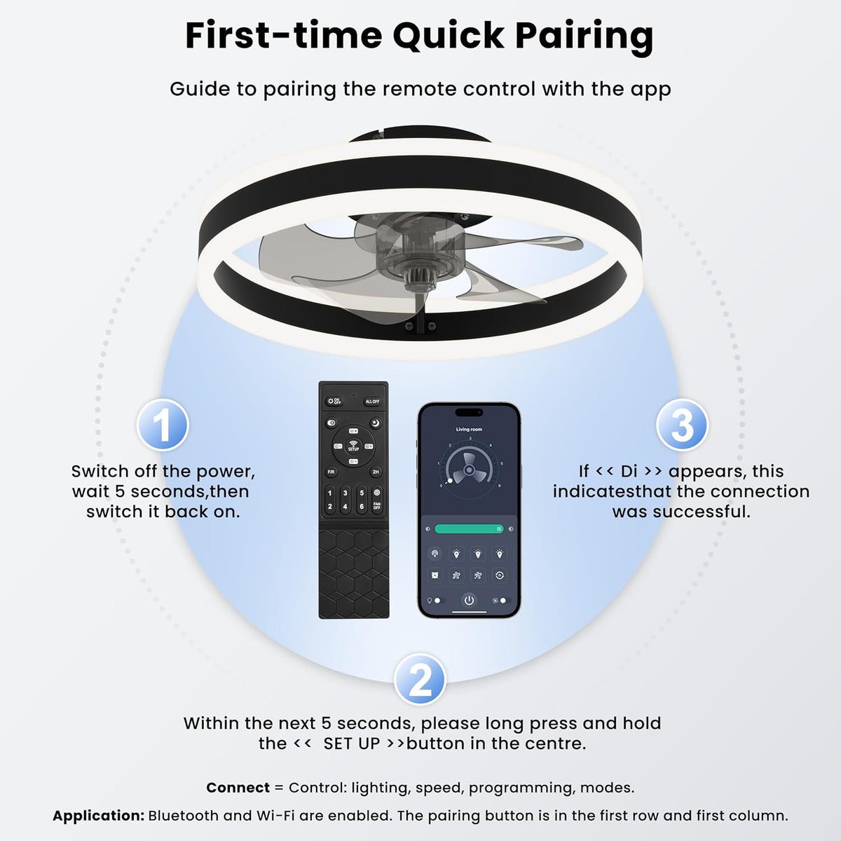 Ceiling Fan with Light 40cm Black Dimmable Remote 6 Speed Reversible Nalezuns