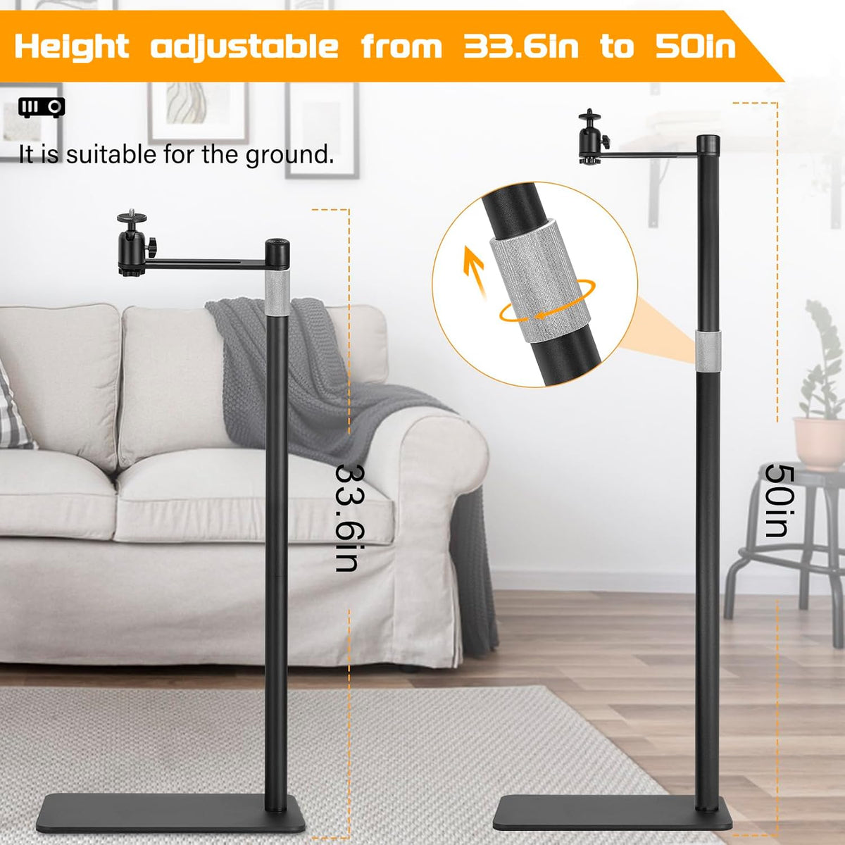 Projector Floor Stand 93-127cm Adjustable Height 360 Rotating Mount Home Cinema