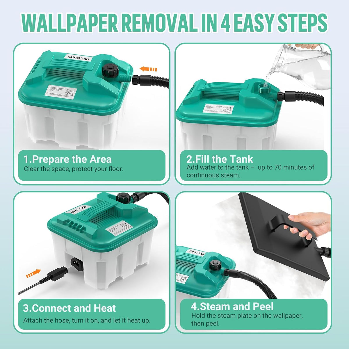 Wallpaper Steamer Stripper 2300W 4.5L 70 Min Steam Remover Scraper VLOXO
