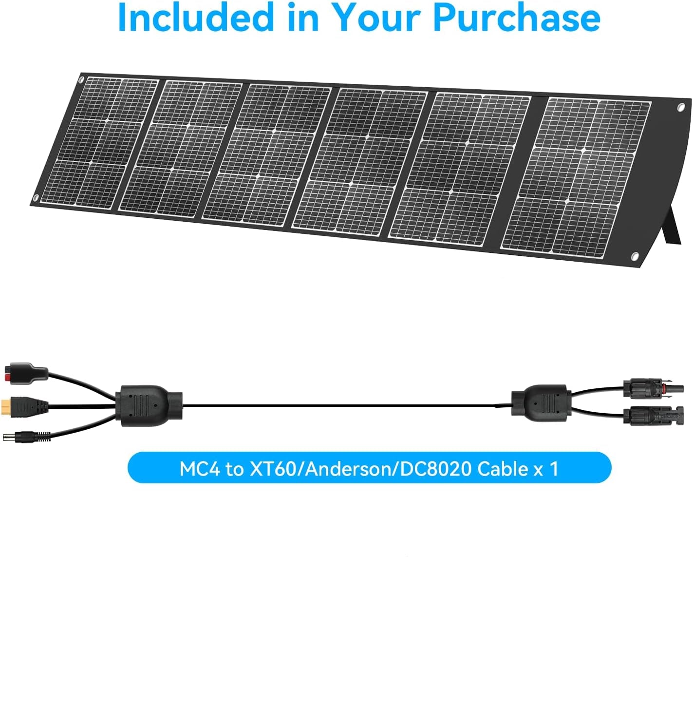 400W portable solar panel with cable and user manual on a white background