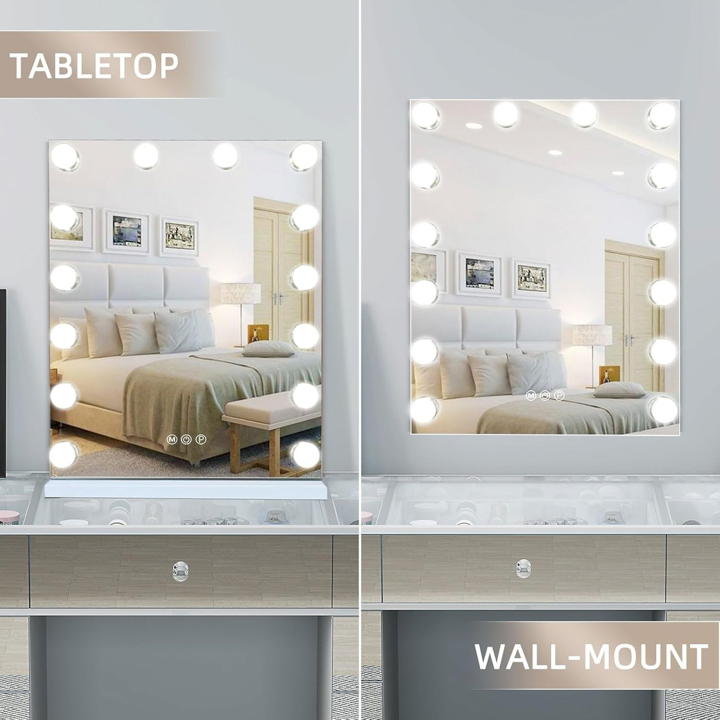 Hollywood Vanity Mirror w/ Lights, 14 Dimmable LEDs, 3 Colors, Tabletop & Wall