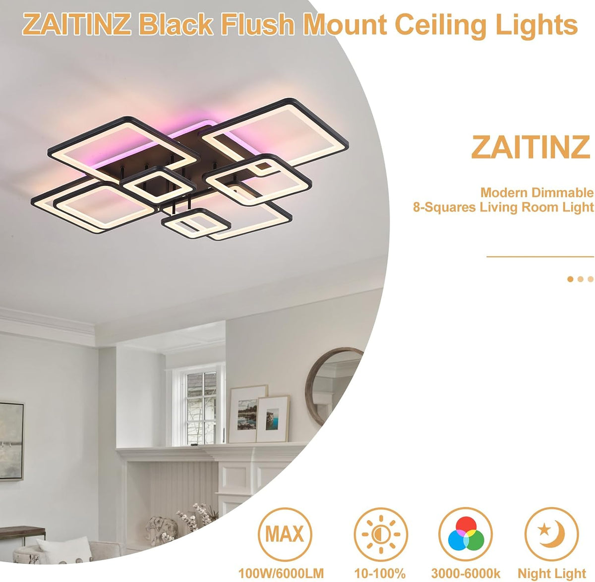 LED Ceiling Light 100W Dimmable Flush Mount Remote Modern Living Room Bedroom Lamp