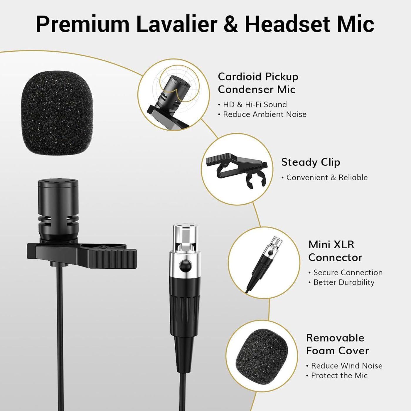 Wireless Microphone System UHF Headset Lavalier 60m 10 Channel TONOR