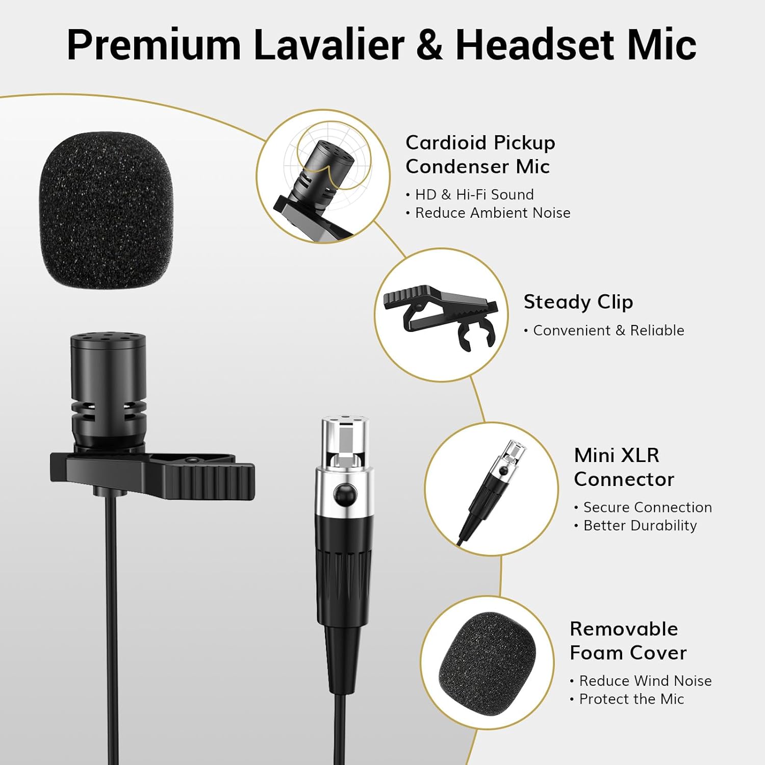 Wireless Microphone System UHF Headset Lavalier 60m 10 Channel TONOR