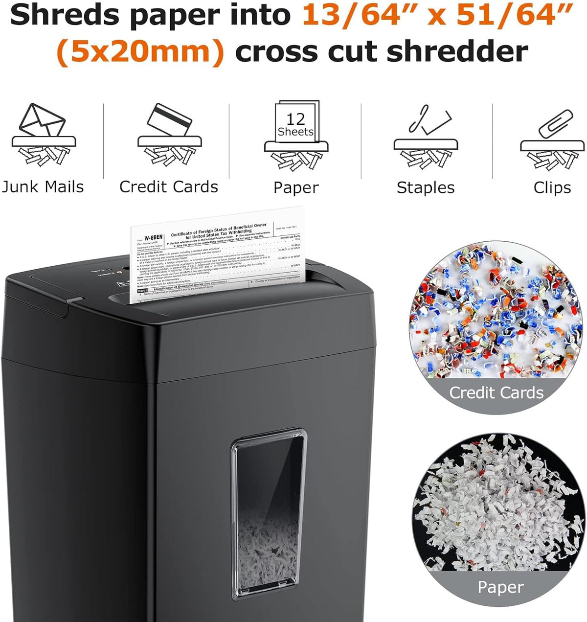 Paper Shredder 12 Sheet Cross Cut Heavy Duty Home Office Document Bonsaii