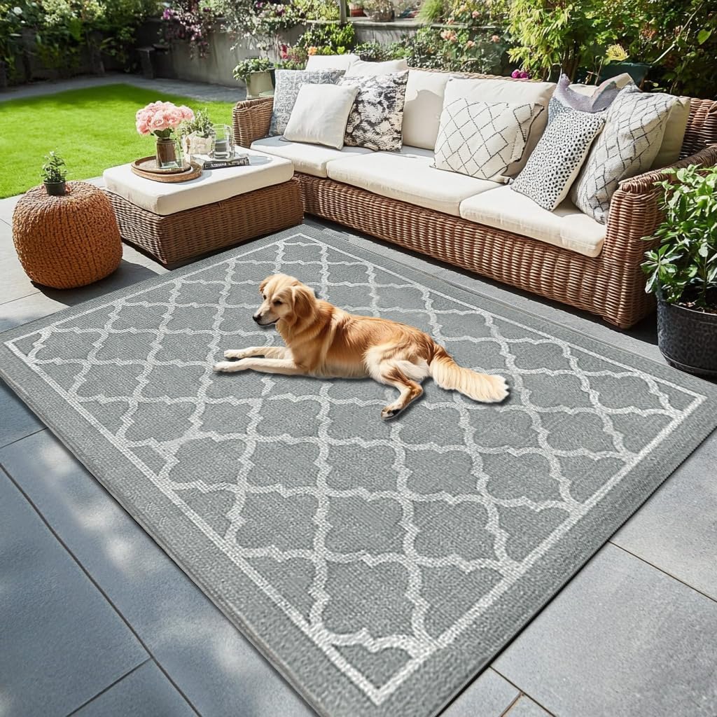 RV MURTS Waterproof Outdoor Rug 120x180cm UV-Resistant Patio Garden Mat, Grey - Massive Discounts