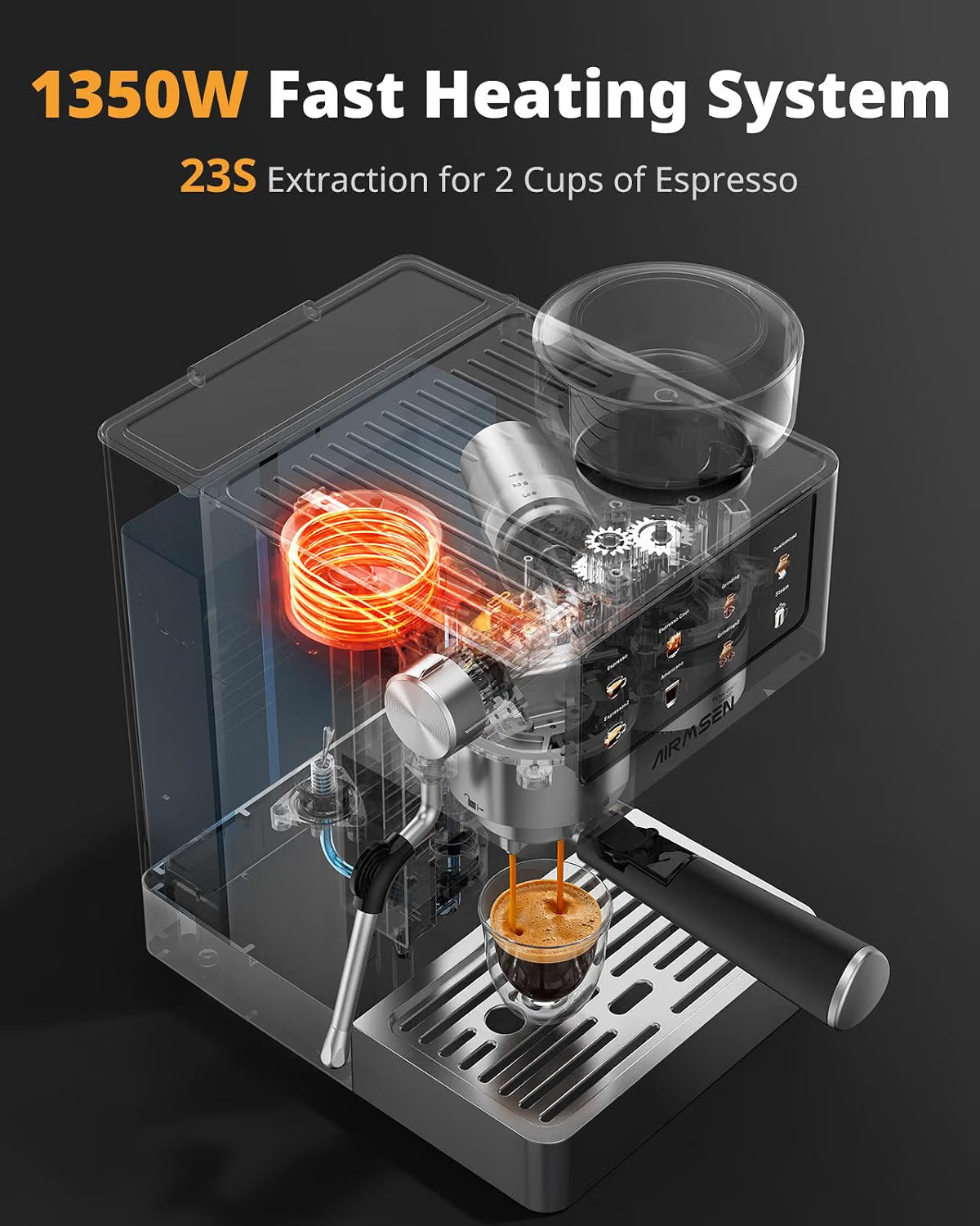 Bean to Cup Coffee Machine 20 Bar Automatic Espresso Maker AIRMSEN Home Barista