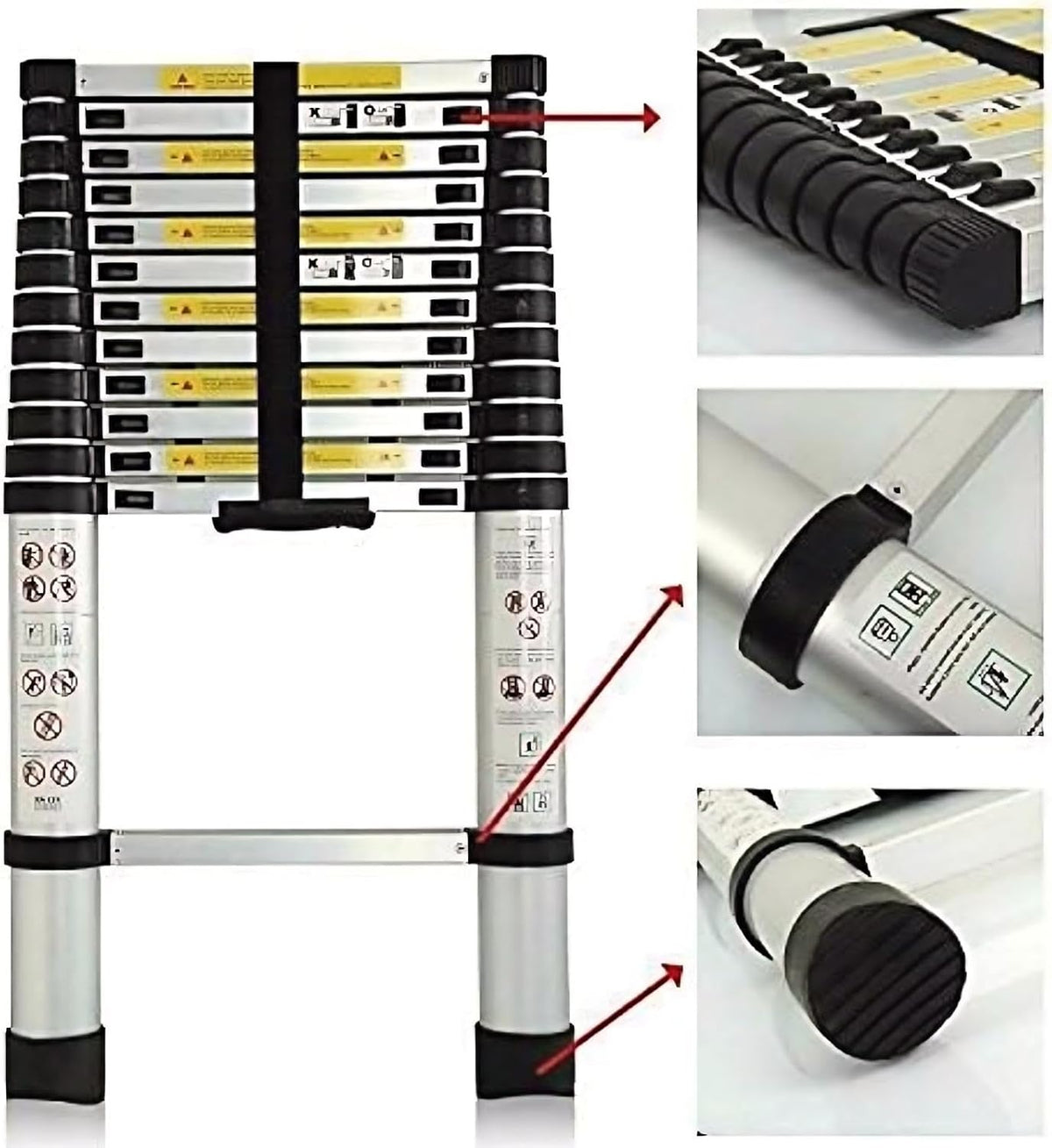 Telescopic Ladder 3.8m 12.5ft Aluminium 13 Step 150kg EN131 Multibao Portable