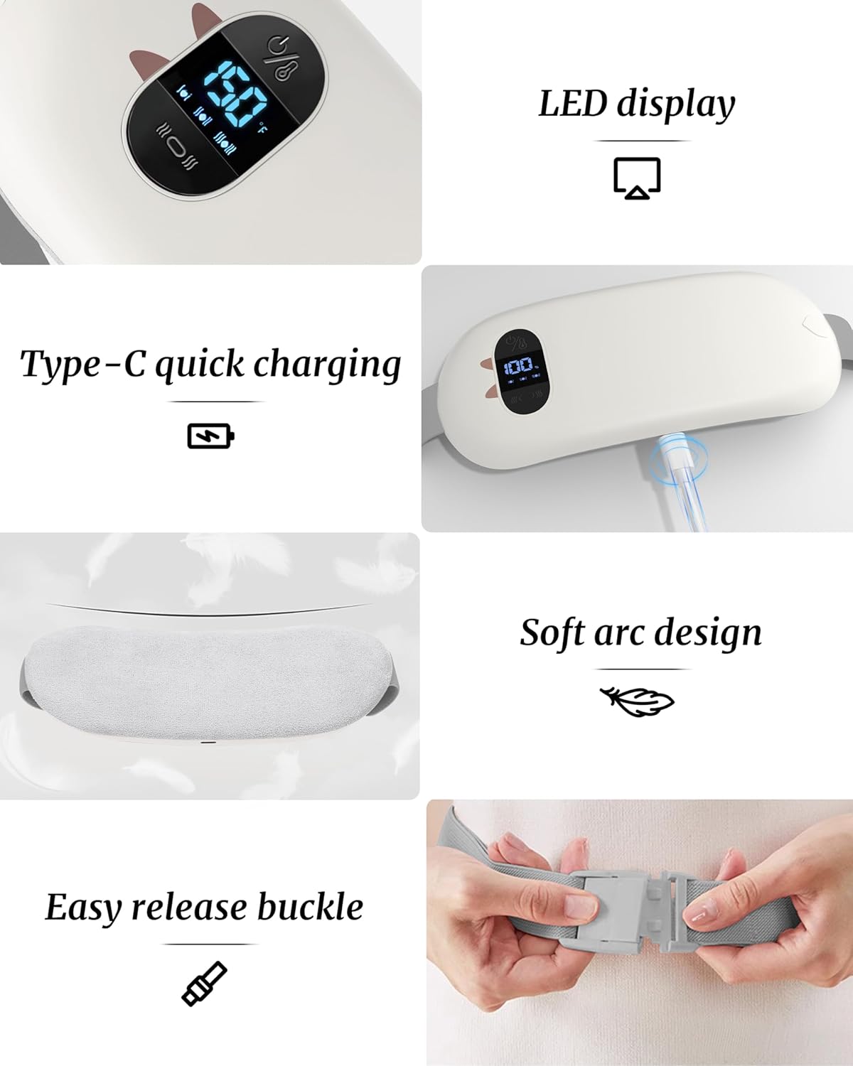 Heating Pad for Period Pain 6 Heat Massage Modes Rechargeable USB Belt (Used)