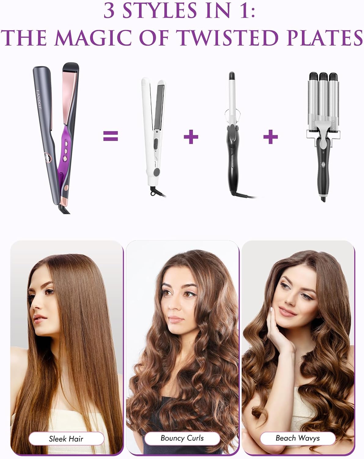 Hair Straightener Curler 2 in 1 Twist Flat Iron Dual Voltage LANDOT Styling Tool