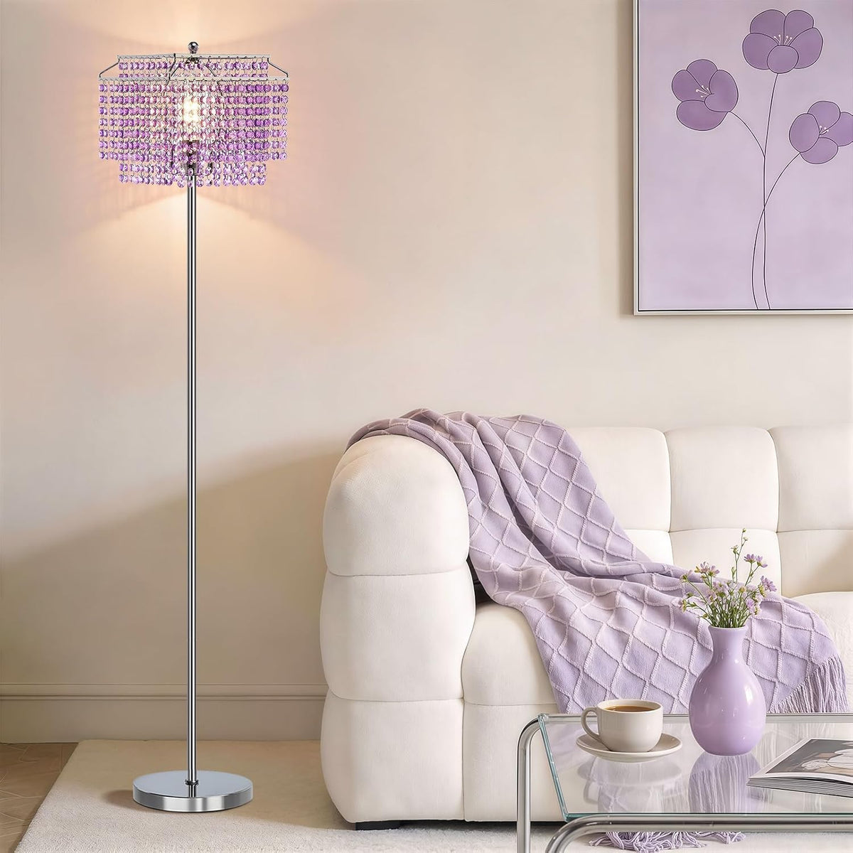 Crystal Floor Lamp Modern Standing Light Foot Switch Living Room Bedroom Elegant