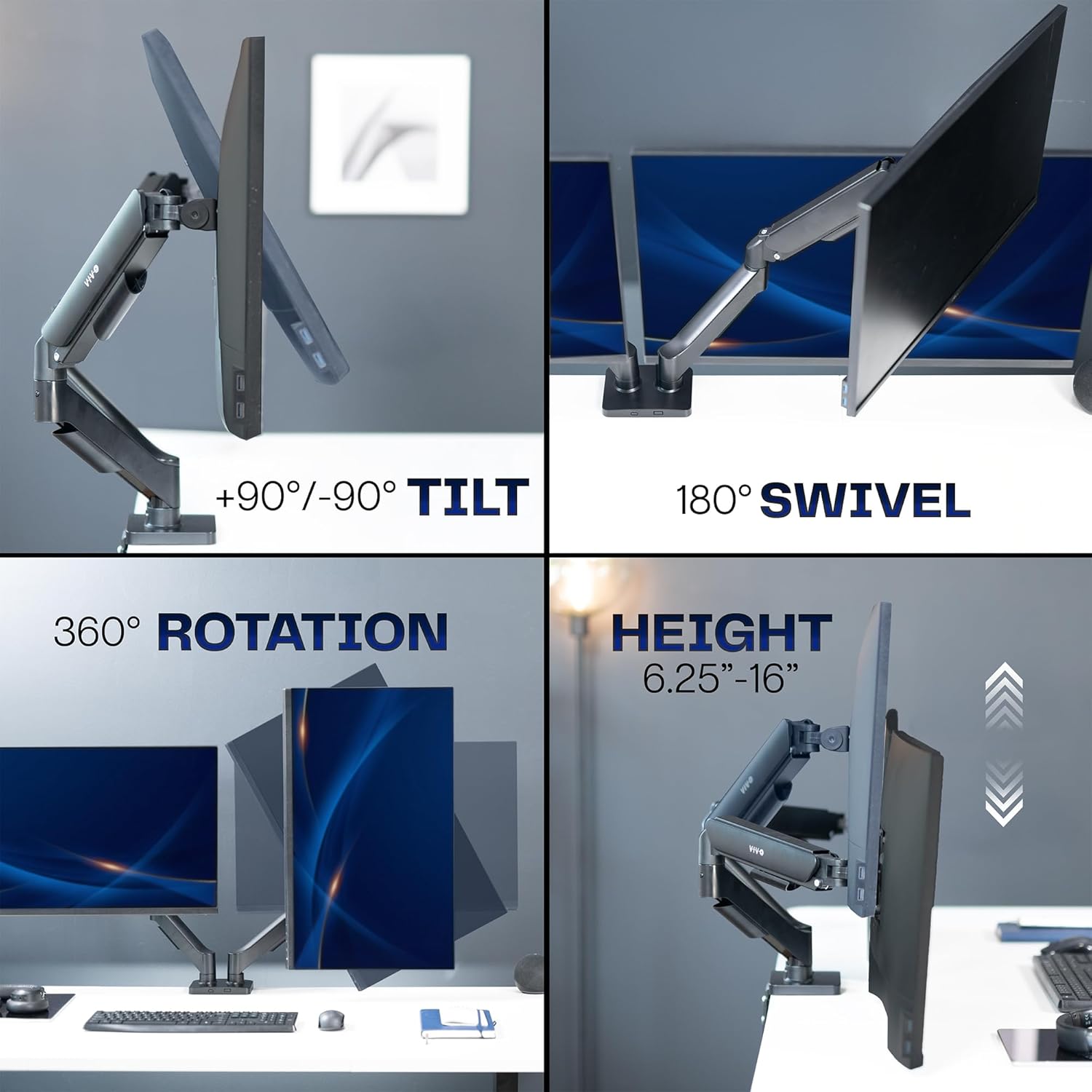 Dual Monitor Desk Mount 32 Inch Pneumatic Adjustable VESA Arms VIVO Classic Stand