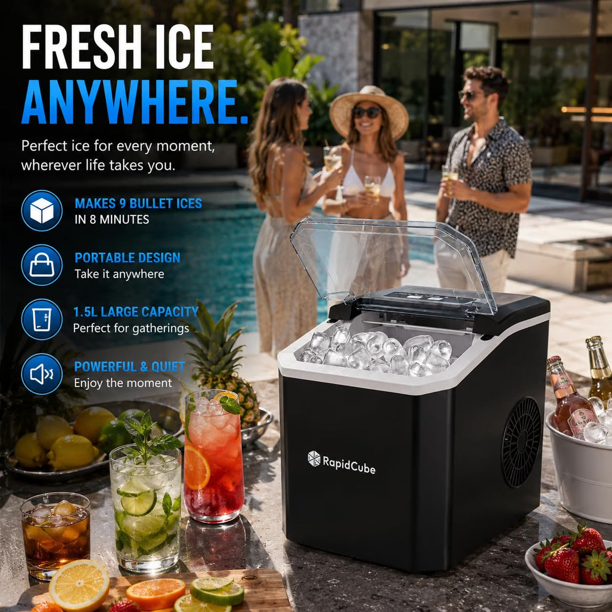 Ice Maker Machine 1.5L Countertop Self Cleaning Portable Compact Ice Maker iN