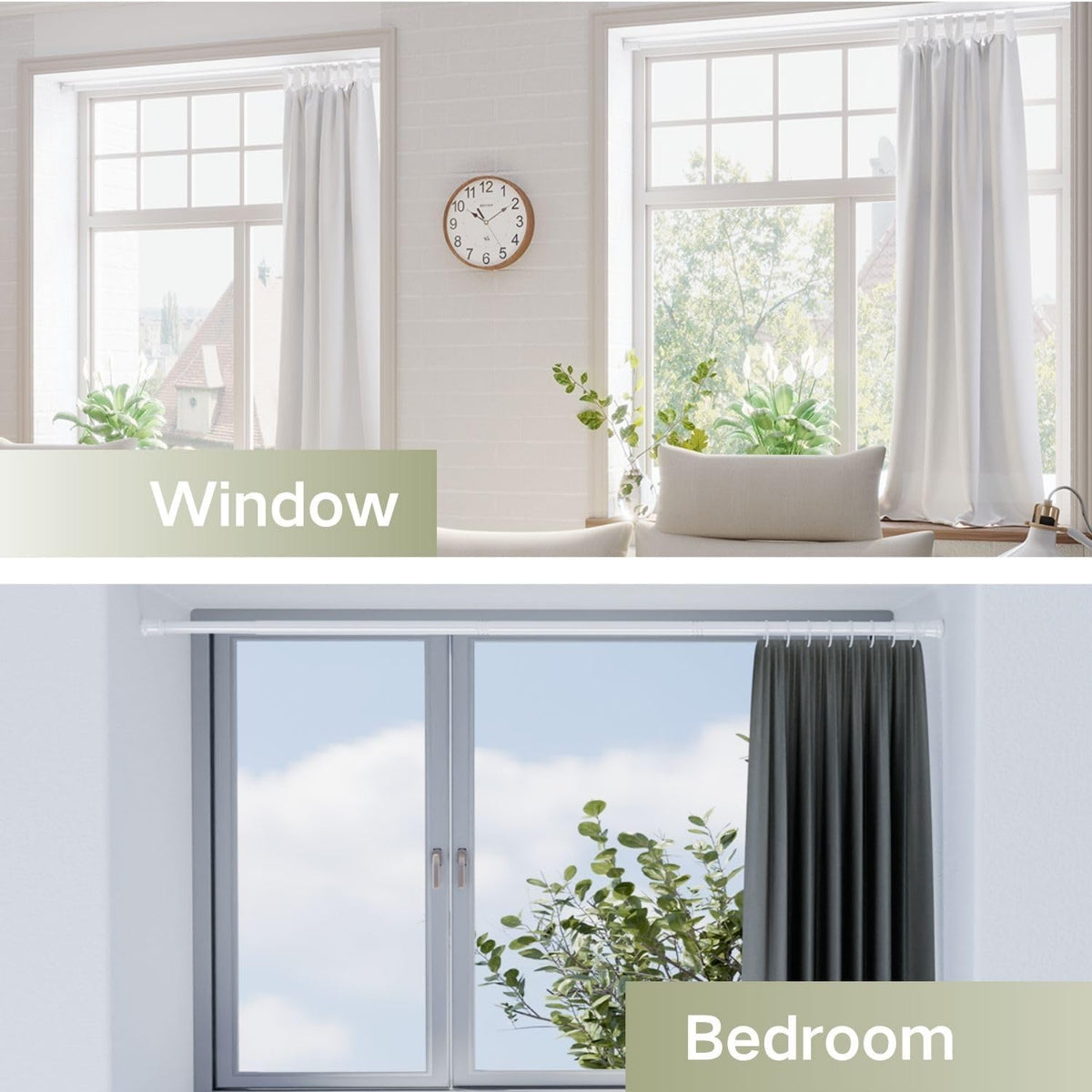 Telescopic Curtain Rod 110-200cm No Drill Tension Pole White Adjustable Shower Rod