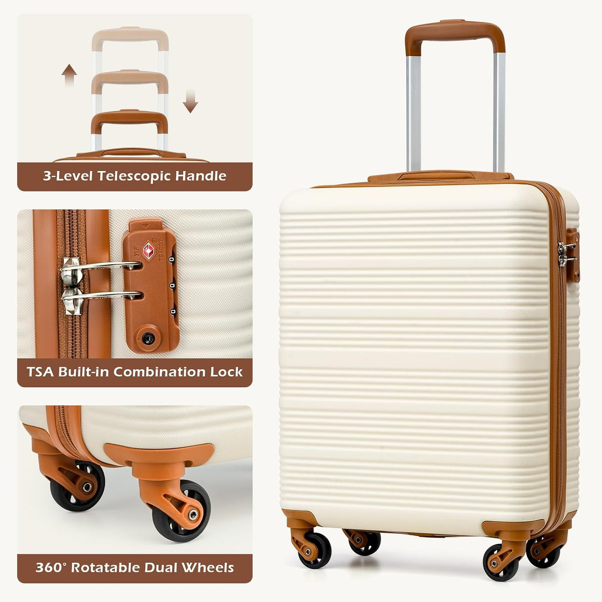 Cabin Suitcase 55x40x20cm Carry On Luggage Blue Brown EasyJet Travel COOLIFE