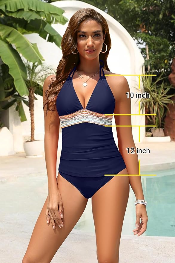 Kate Kasin Women Swimsuit Two Piece Bathing Suit Tummy Control Size M Navy