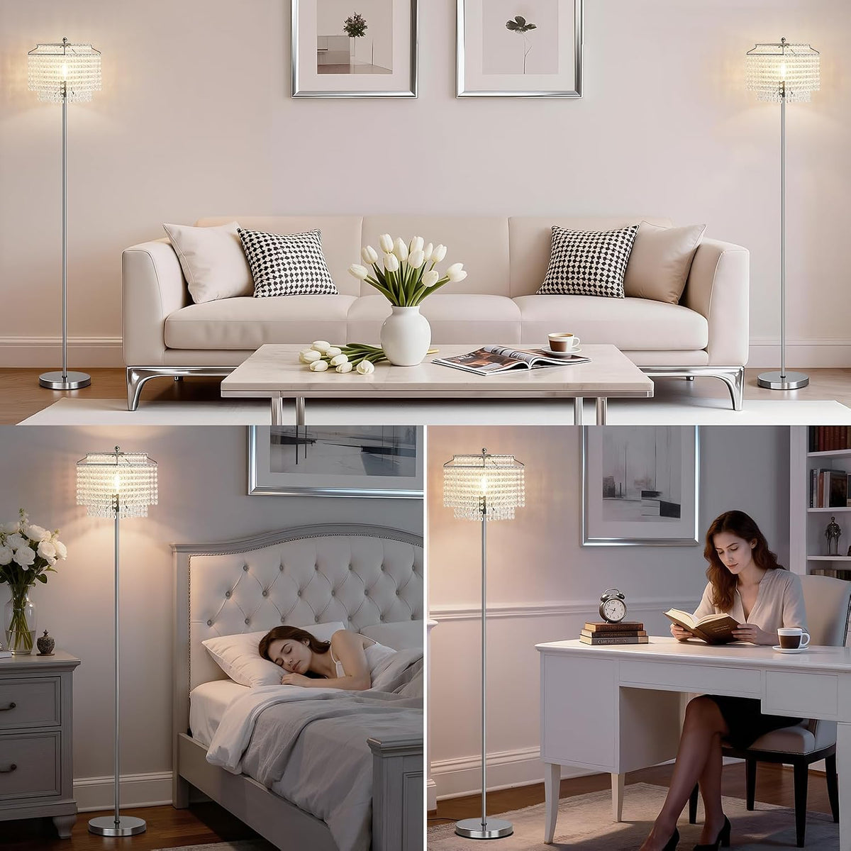 Crystal Floor Lamp Modern Standing Light Foot Switch Energy Class A+++ Home Decor