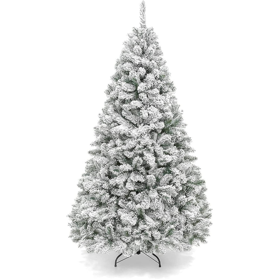 Asinse 6FT Snow Flocked Artificial Spruce Christmas Tree, Metal Stand, 850 Tips