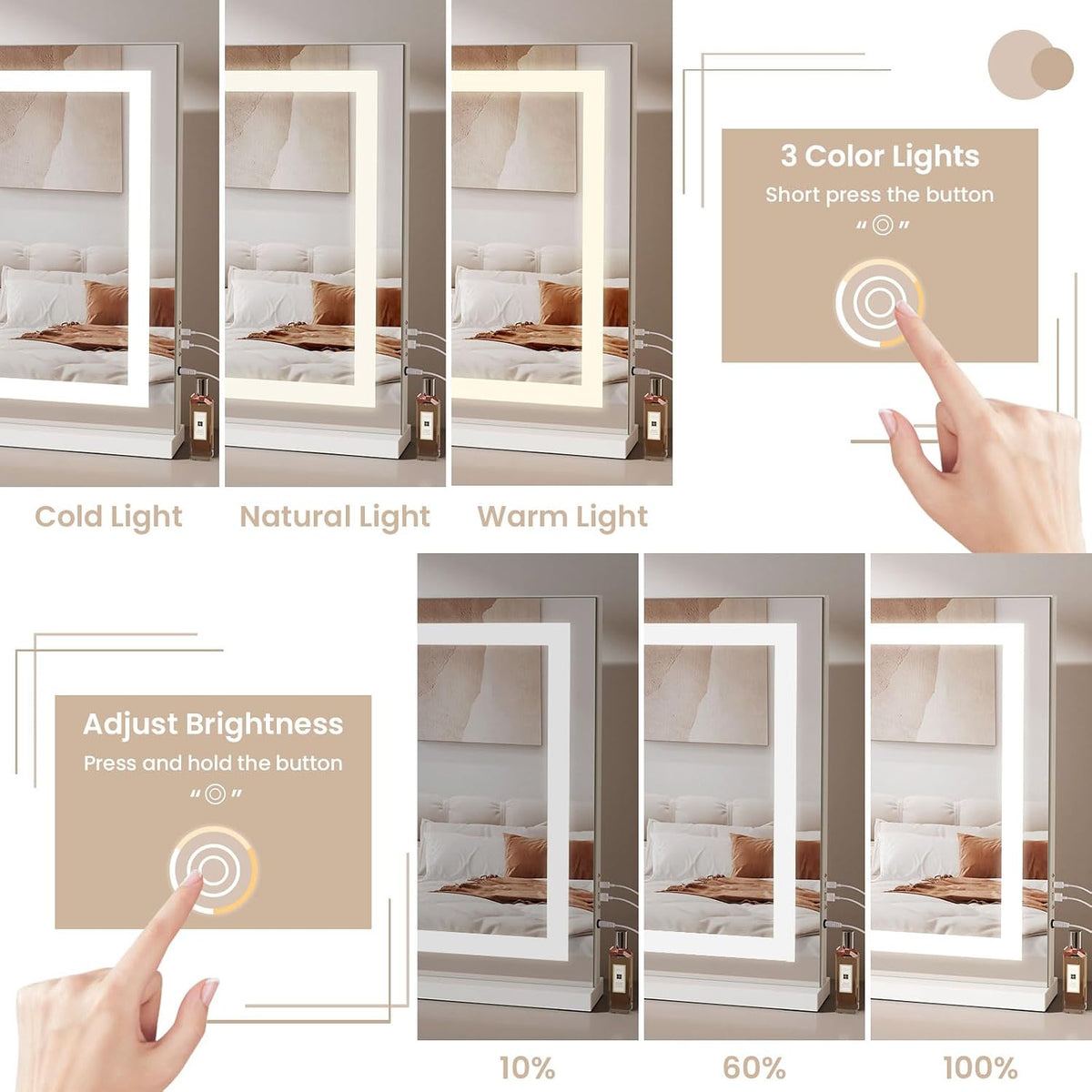 Hollywood Vanity Mirror 58x48cm Bluetooth LED Strip Light White Dripex Makeup