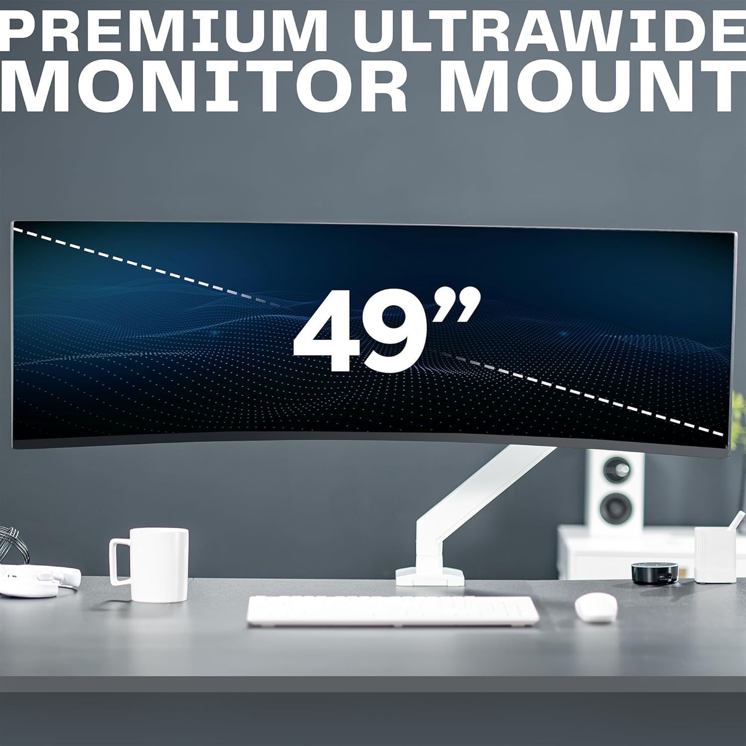 Ultrawide Monitor Arm 49 Inch Heavy Duty Pneumatic White VIVO
