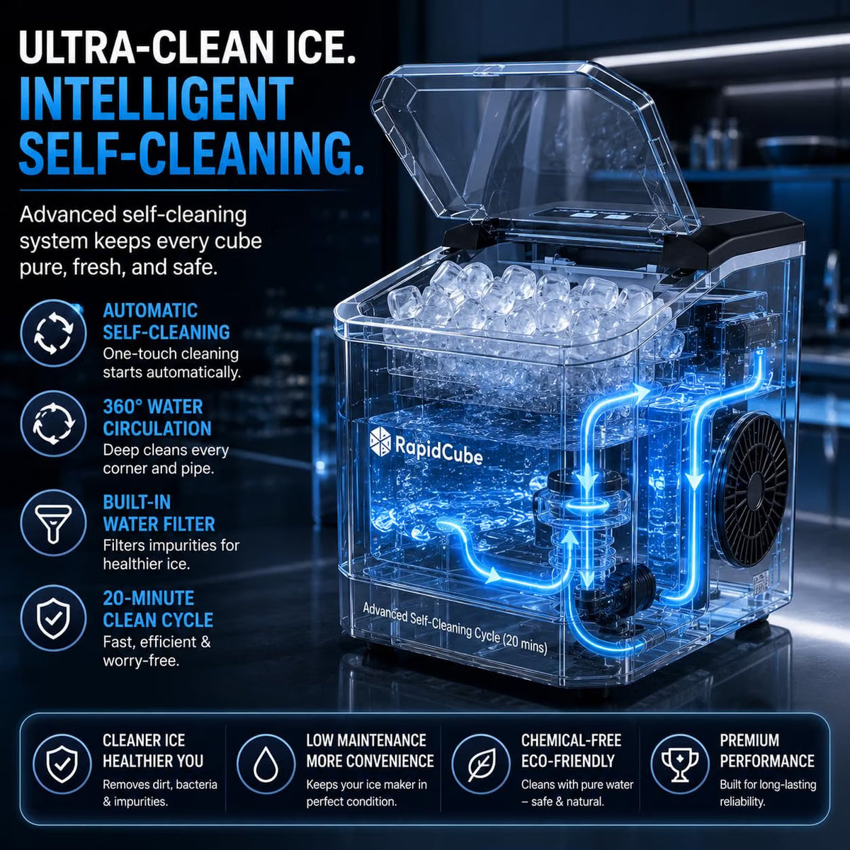 Ice Maker Machine 1.5L Countertop Self Cleaning Portable Compact Ice Maker iN
