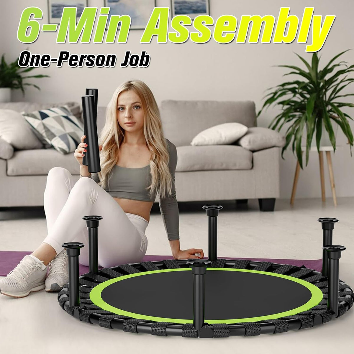Mini Trampoline 40 Inch Foldable Rebounder 450lbs Adjustable Bar ZCMHAXJ Fitness