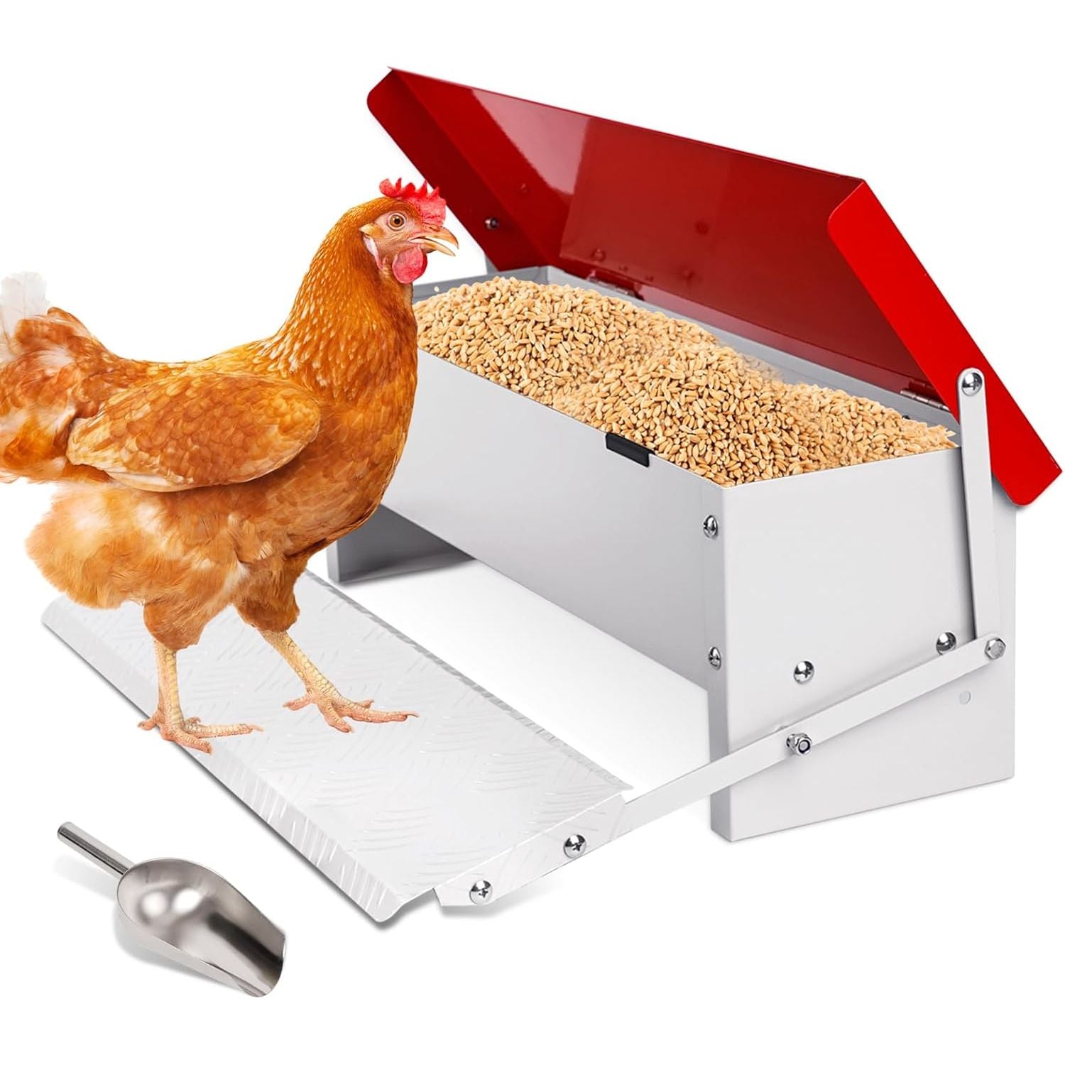 Automatic Chicken Feeder 7KG Rat Proof Treadle Galvanised Metal Poultry Outdoor