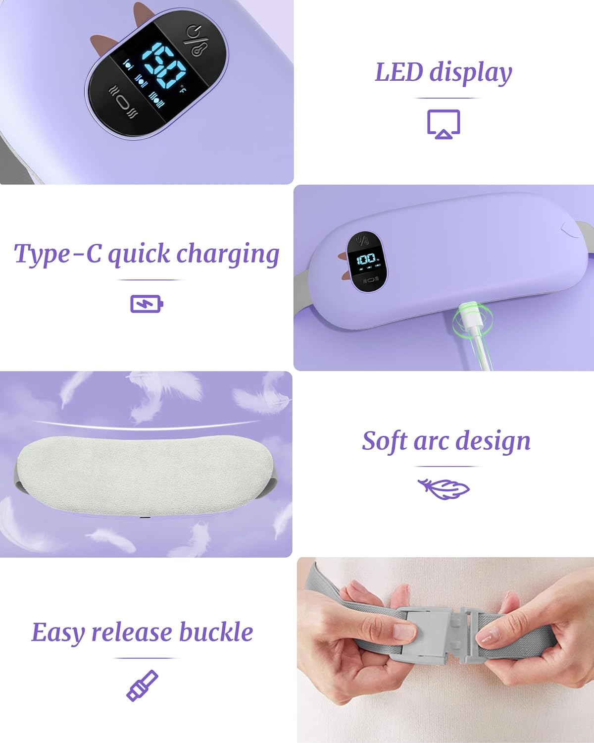Heating Pad for Period Pain 6 Heat Massage Modes Rechargeable USB Belt