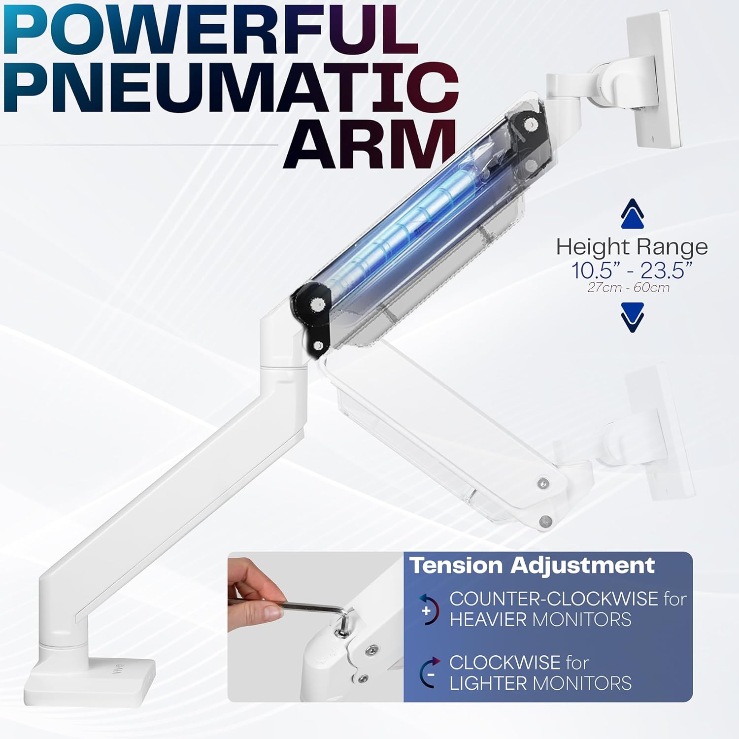 Ultrawide Monitor Arm 49 Inch Heavy Duty Pneumatic White VIVO