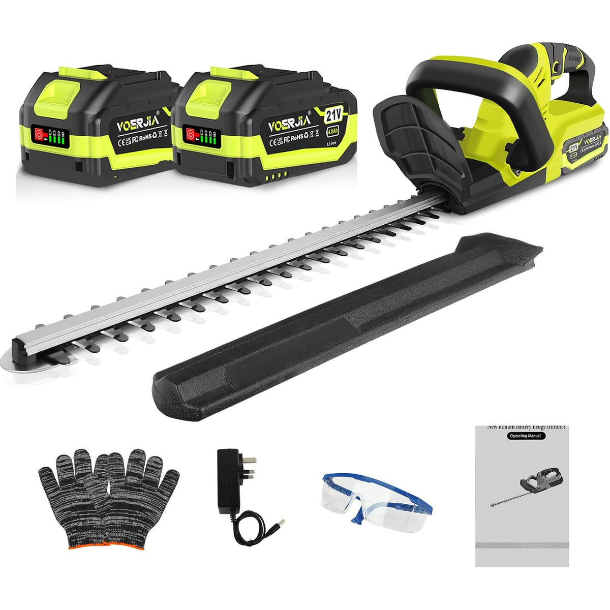Cordless Hedge Trimmer 50cm Brushless 2x4.0Ah Batteries Garden Cutter VOERJIA