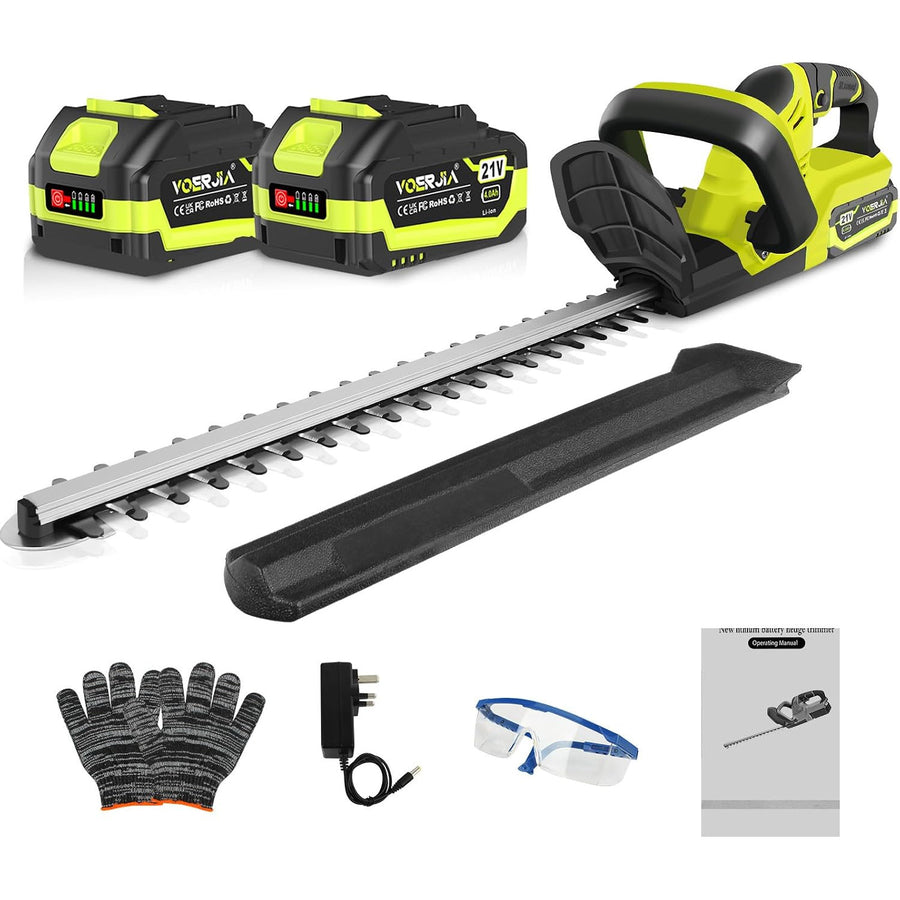 Cordless Hedge Trimmer 50cm Brushless 2x4.0Ah Batteries Garden Cutter VOERJIA