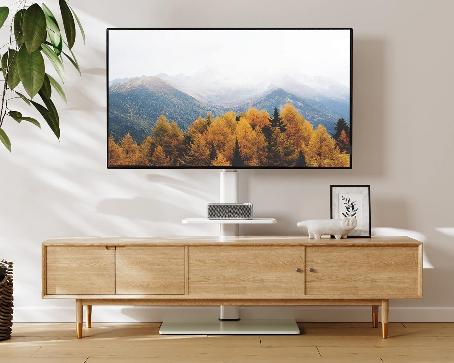 TV Floor Stand 32-60 Inch White Height Adjustable Shelf Universal FITUEYES Mount