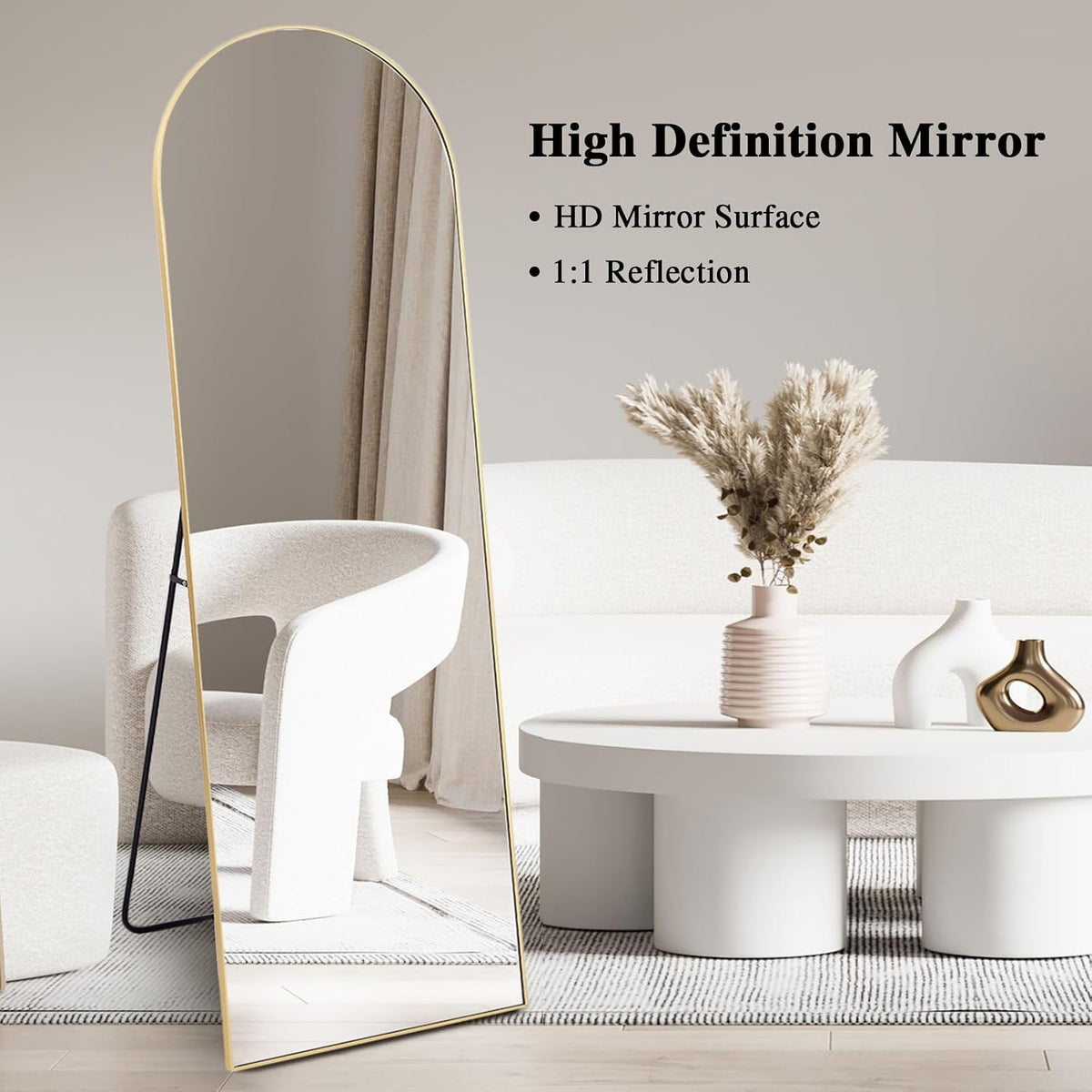 Full Length Mirror 147x44cm Arched Black Frame Freestanding Floor Wall Mirror