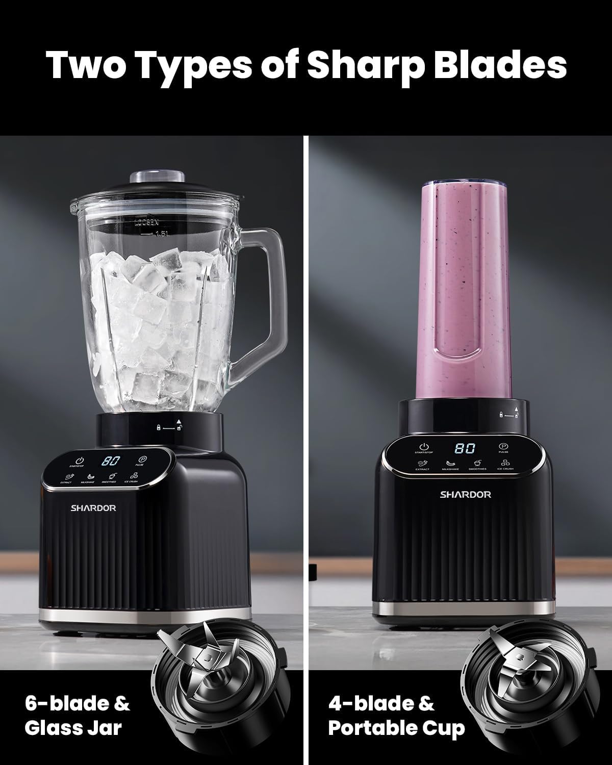 Shardor Professional Blender 1400W Smoothie Maker 52oz Glass Jar To Go Cup