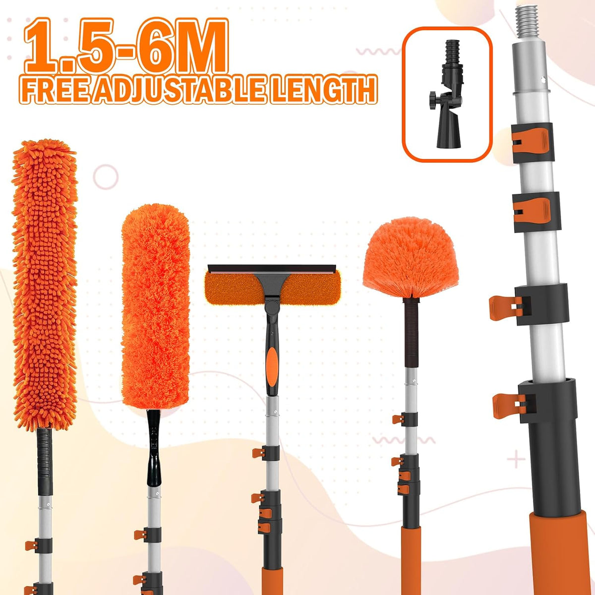 Telescopic Feather Duster 6m Cobweb Brush Window Cleaning Kit LAANPOLE