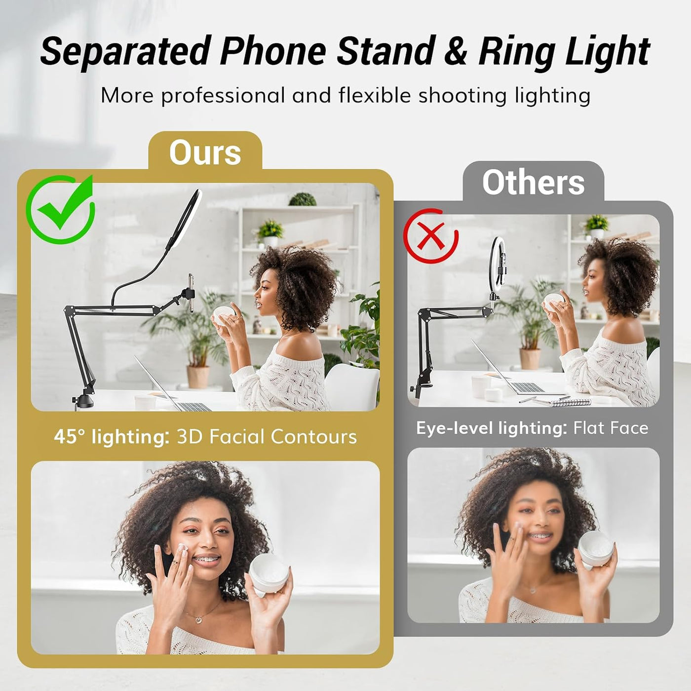 Overhead Ring Light 10 Inch Boom Arm Phone Holder Video Streaming TONOR Kit