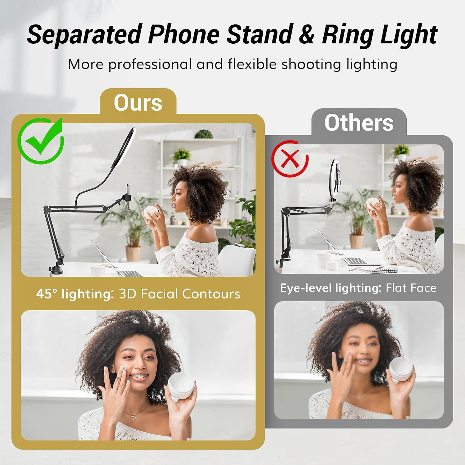 Overhead Ring Light 10 Inch Boom Arm Phone Holder Video Streaming TONOR Kit