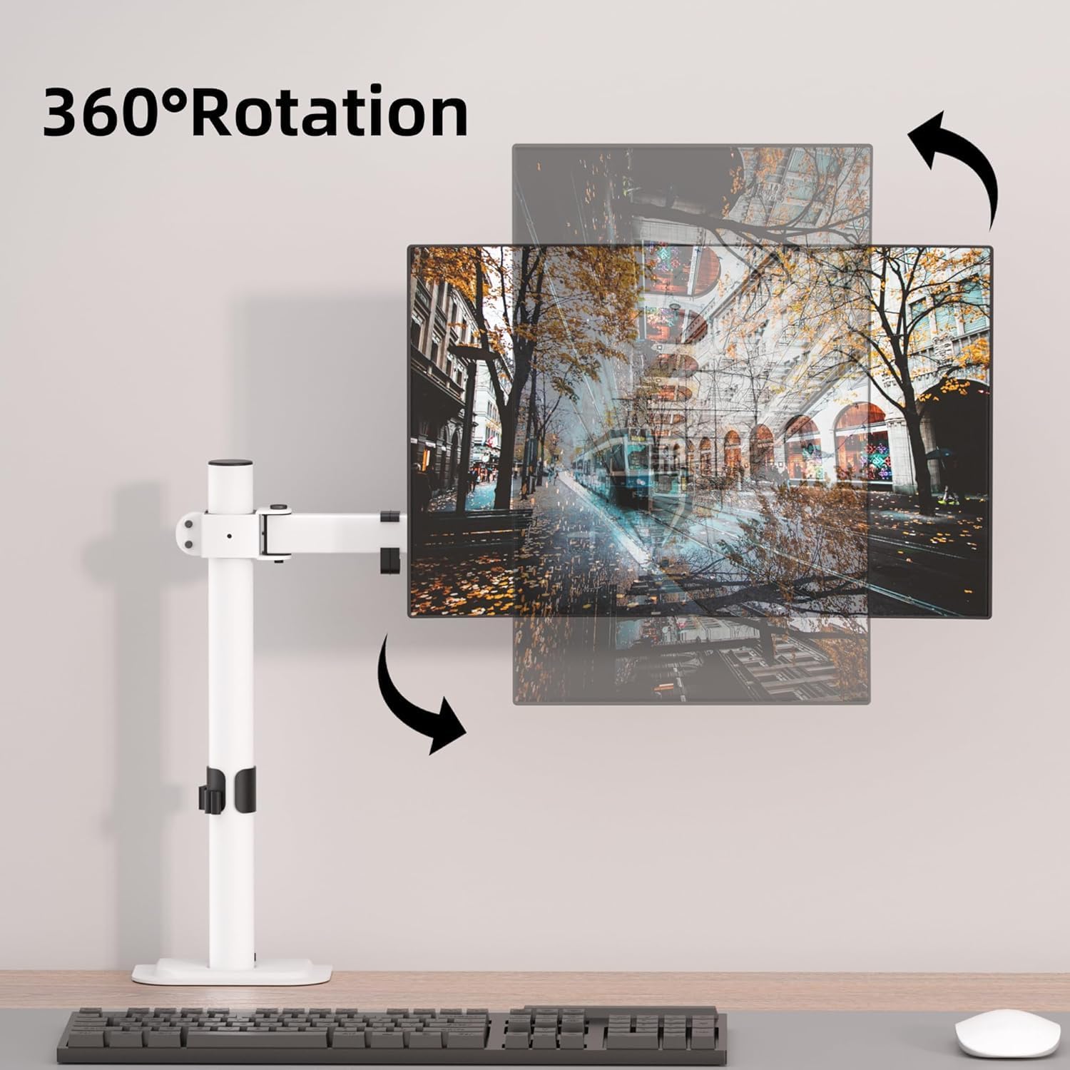 Single Monitor Arm 13-32 Inch 10kg Adjustable VESA Desk Mount White Screen Stand