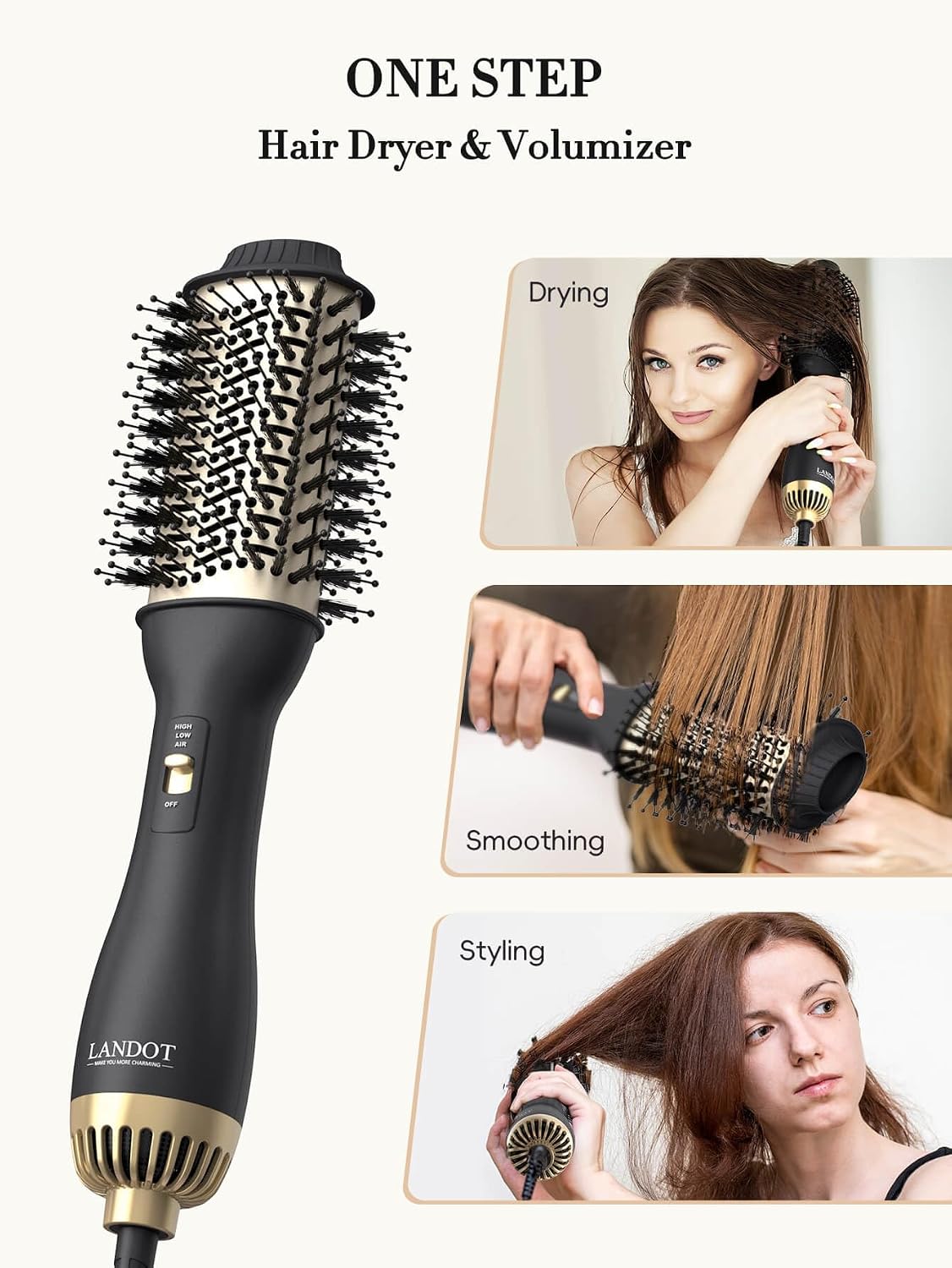 Hair Dryer Brush 60mm Oval Hot Air Styler Volumiser Blowout Brush LANDOT Ionic
