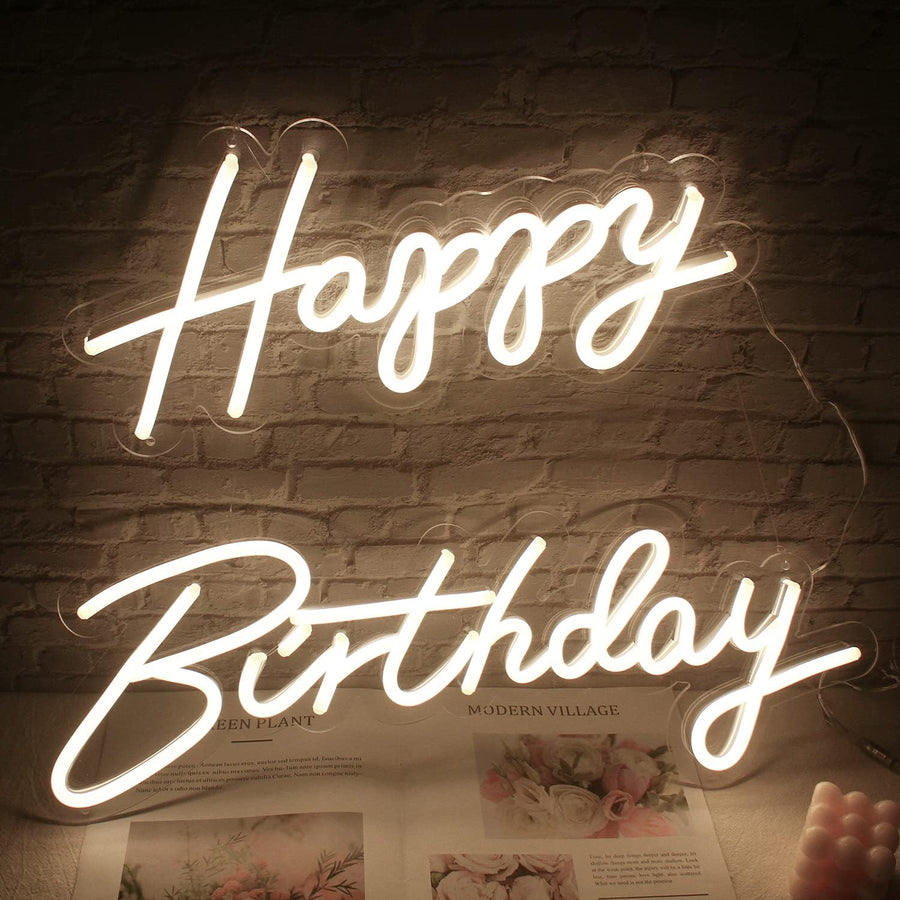 Happy Birthday Neon Sign, Warm White LED Light for Party Wall Decor, Large Size - Massive Discounts