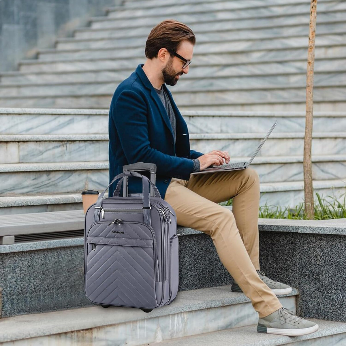 Rolling Laptop Backpack 16 Inch Underseat Wheeled Travel Bag Grey VANKEAN