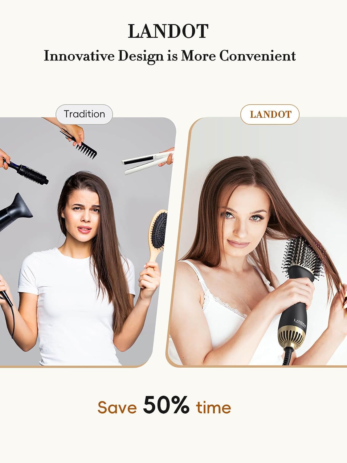 Hair Dryer Brush 60mm Oval Hot Air Styler Volumiser Blowout Brush LANDOT Ionic