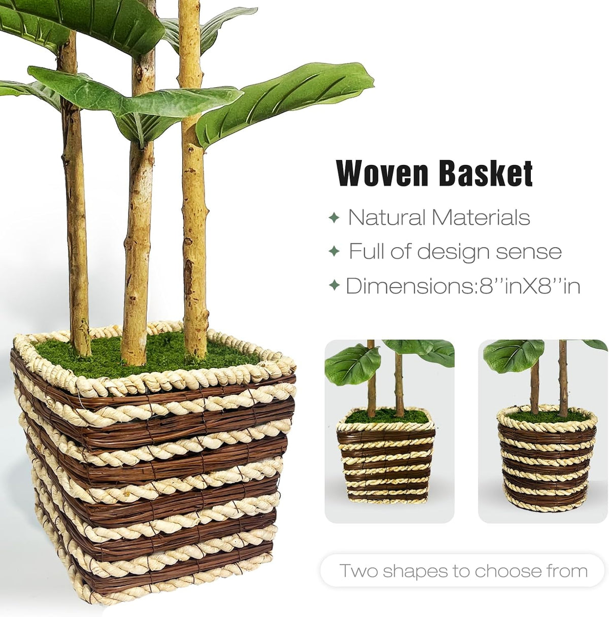 Artificial Fiddle Leaf Fig Tree 150cm Faux Plant Real Wood Trunk Woven Basket