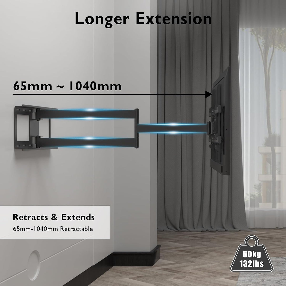 Long Reach TV Wall Bracket 32-75 Inch 1040mm Extension 60kg Full Motion BONTEC