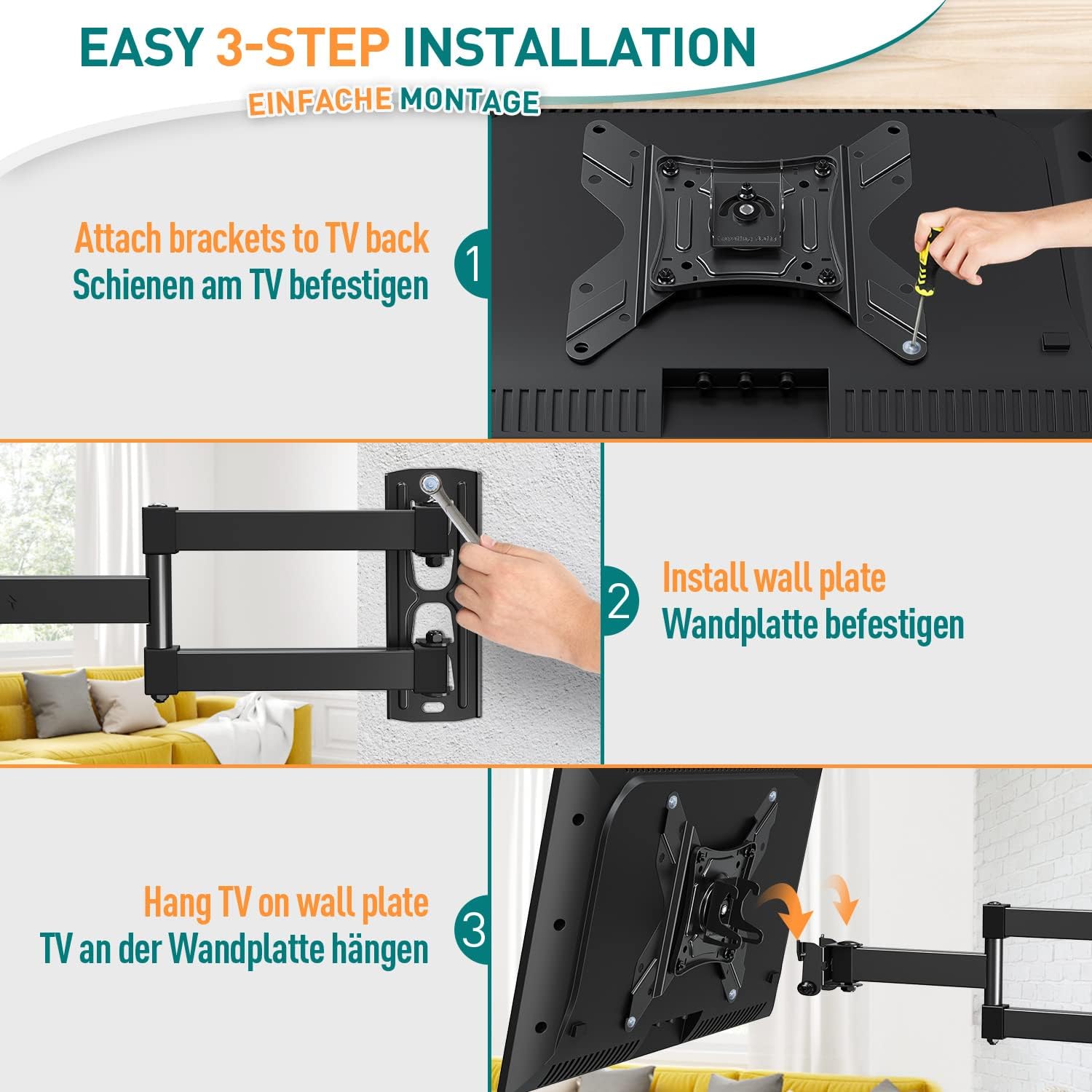 Tilt Swivel TV Bracket 14-40 Inch Full Motion Wall Mount VESA ELIVED