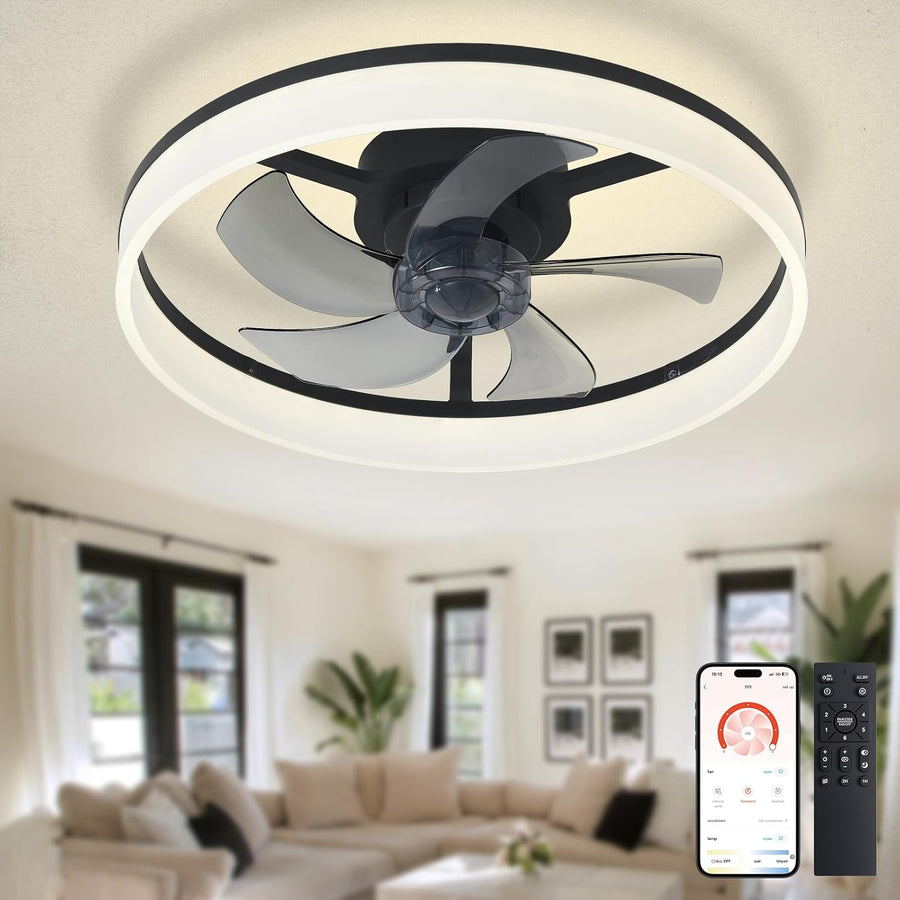 Ceiling Fan with Light 20 Inch LED Dimmable App Remote  Black Depuley Bladeless