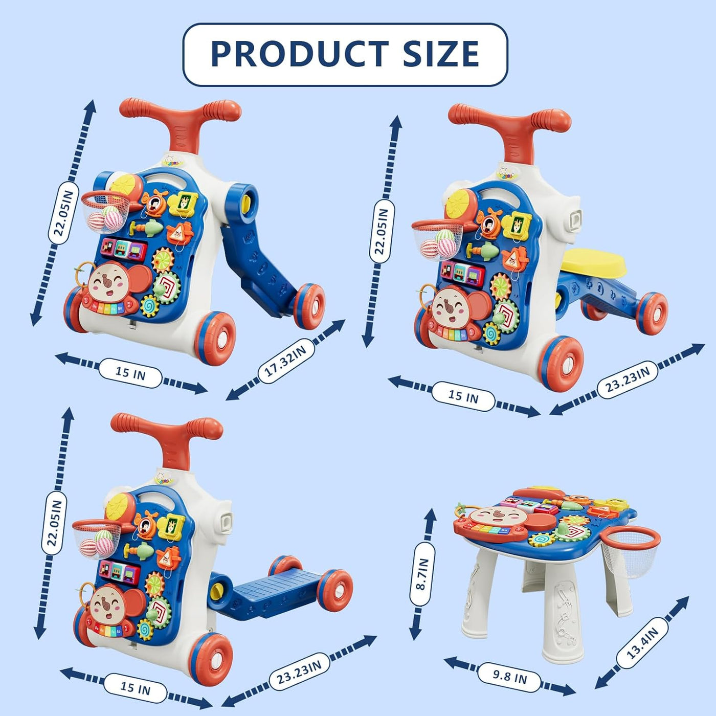 Baby Walker 5 in 1 Activity Push Walker Sit to Stand with Music HYES