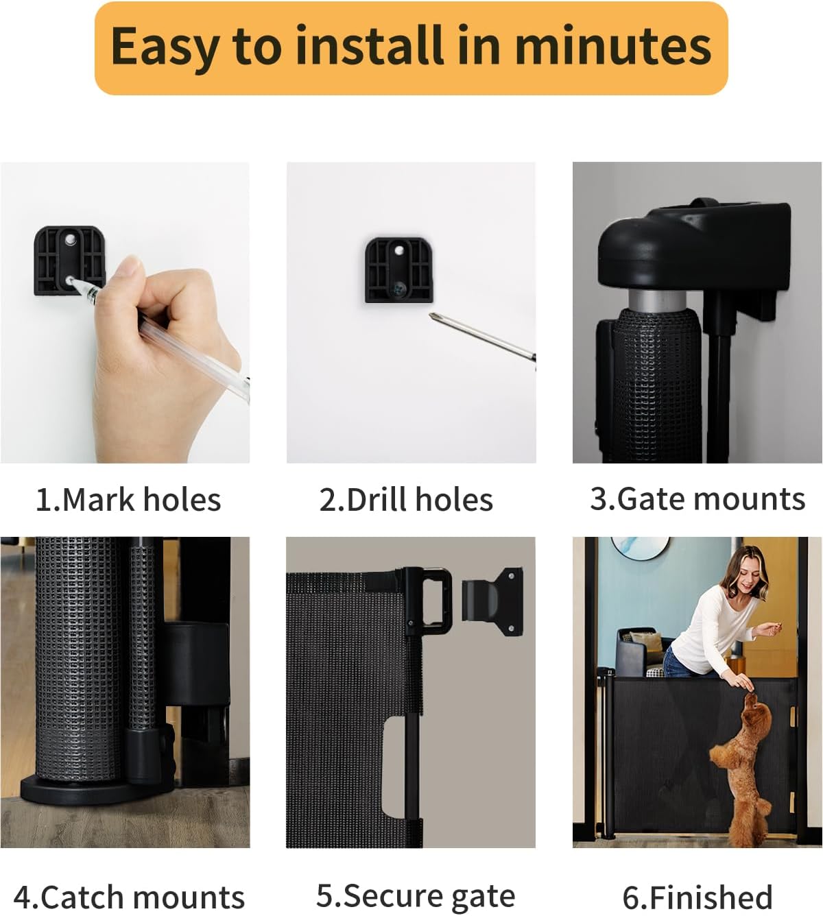 Retractable Baby Dog Gate 86x140cm Mesh Safety Gate Stairs Doorways Black Pet Gate
